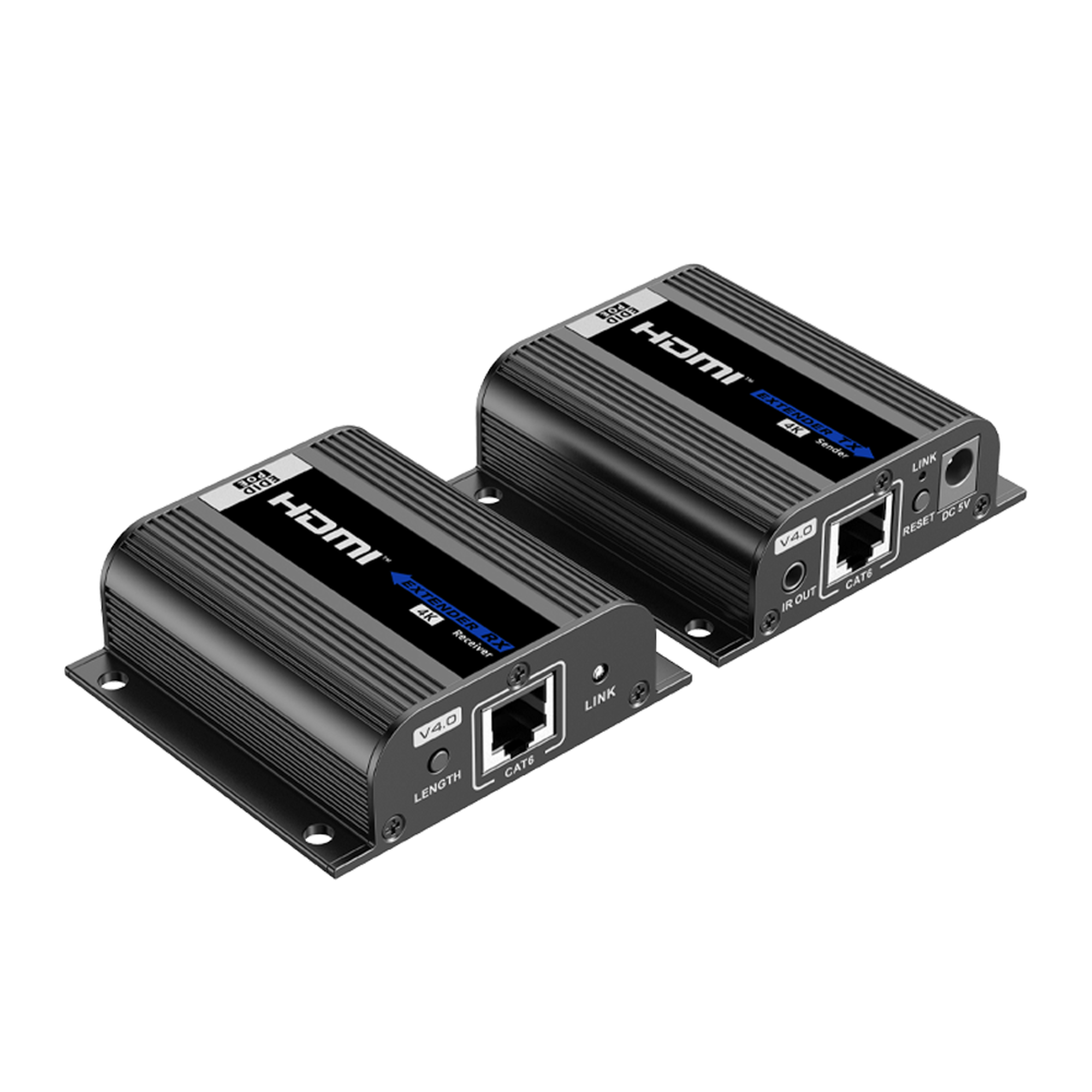 Kit Extensor HDMI para distancias de 50 metros / Soporta resoluciones 4K / Cat 6, 6a y 7 / Salida Loop en el Tx para visualización local / Configuración EDID / Soporta control remoto del equipo fuente / Alimente solo el Tx Kit Extensor HDMI para distancias de 50 metros / Soporta resoluciones 4K / Cat 6, 6a y 7 / Salida Loop en el Tx para visualización local / Configuración EDID / Soporta control remoto del equipo fuente / Alimente solo el Tx